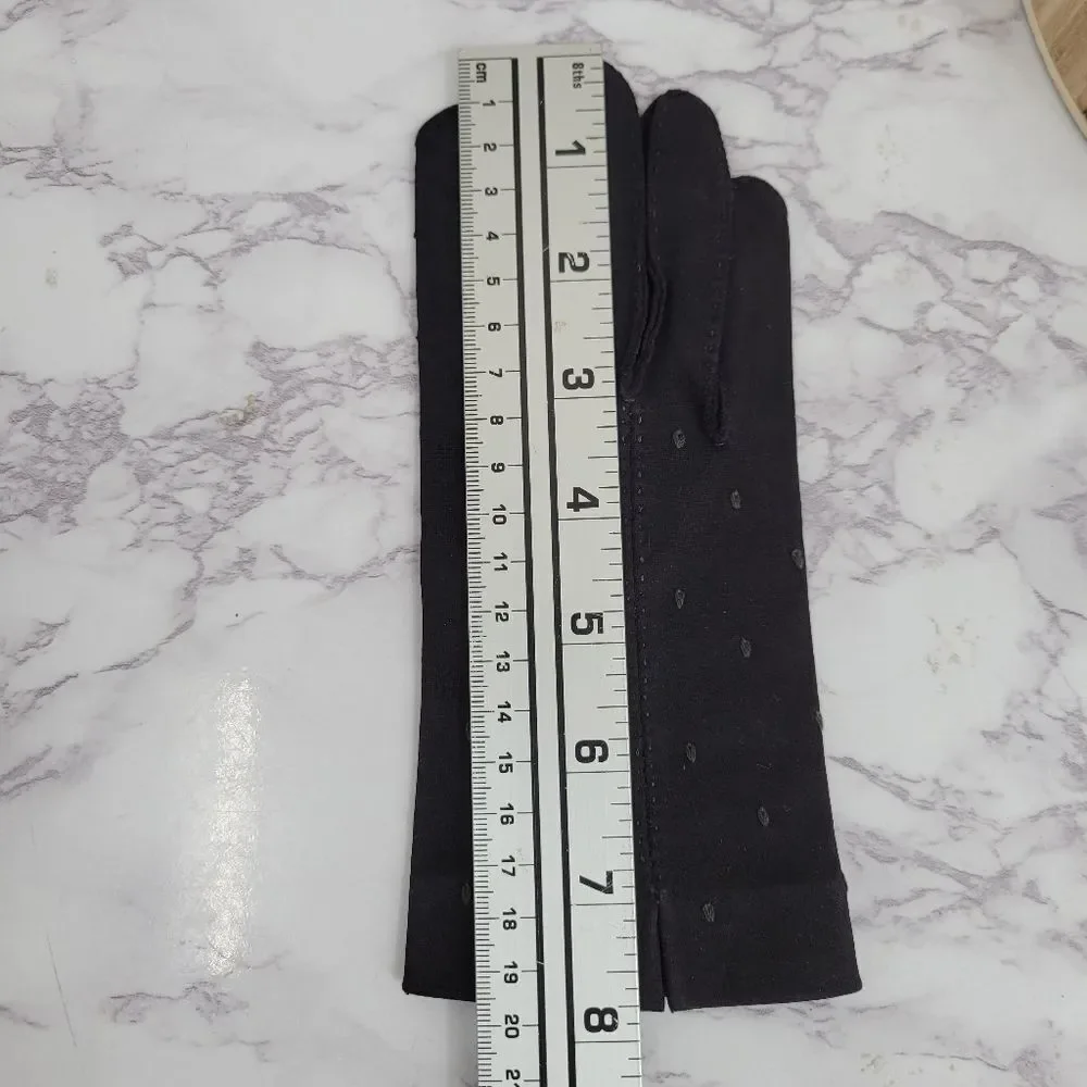 1950s Hand Made Hand Stitched Elegant Black Gloves with Subtle Dot Pattern
